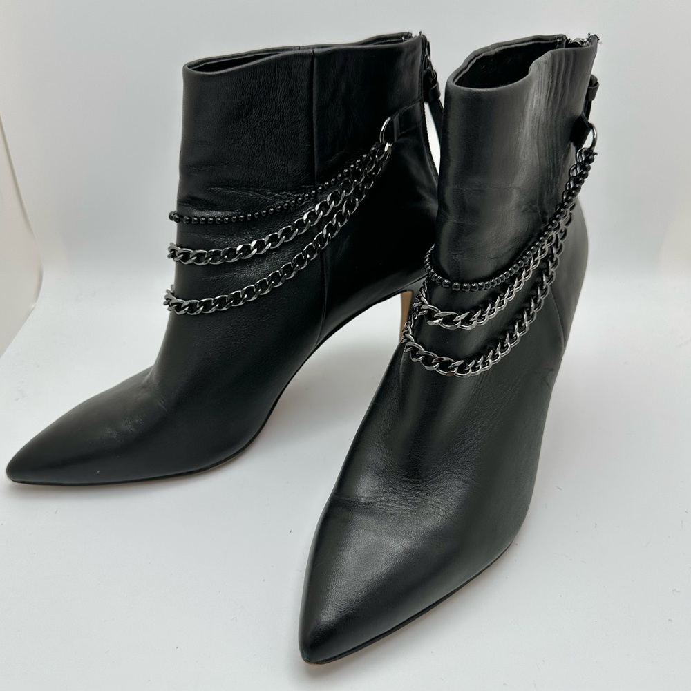 GILI G.I.L.I. Maxette Leather Ankle Boot Chain Detail BLACK 8M Spike Heel - Picture 4 of 11